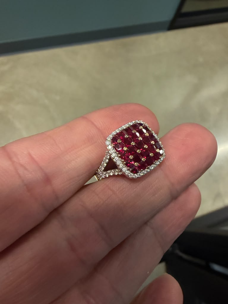 14k Rose Gold Checkerboard Ruby Cocktail Ring