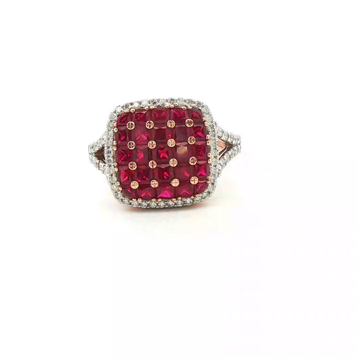 Ruby and Diamond Checkerboard Ring