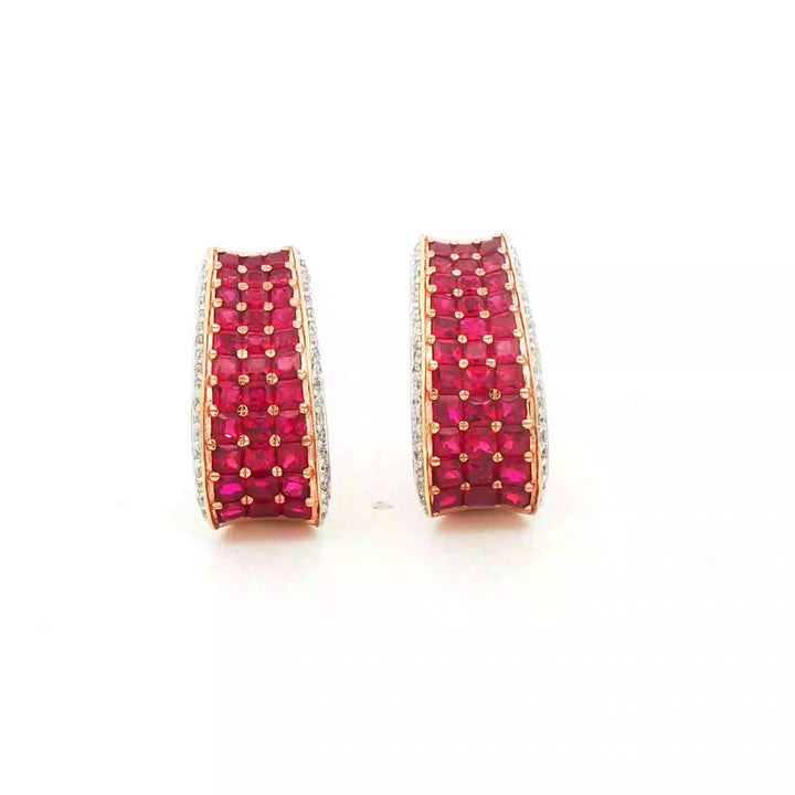 Natural Ruby and Diamond Ribbon Earrings in 14k Rose Gold