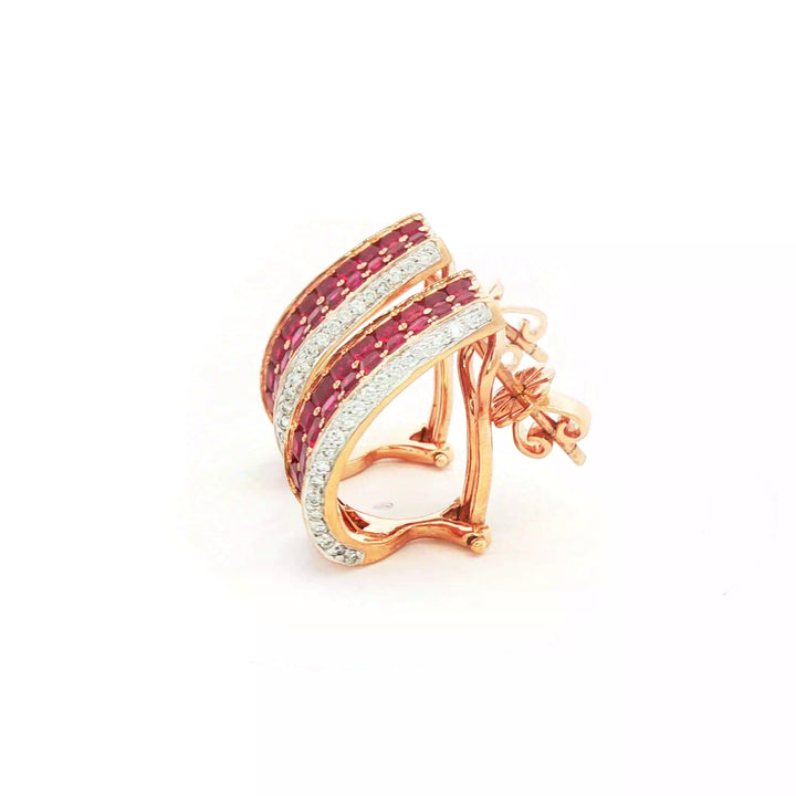 Natural Ruby and Diamond Ribbon Earrings in 14k Rose Gold