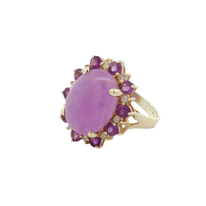 Purple Jade Ring With Amethyst and Diamonds