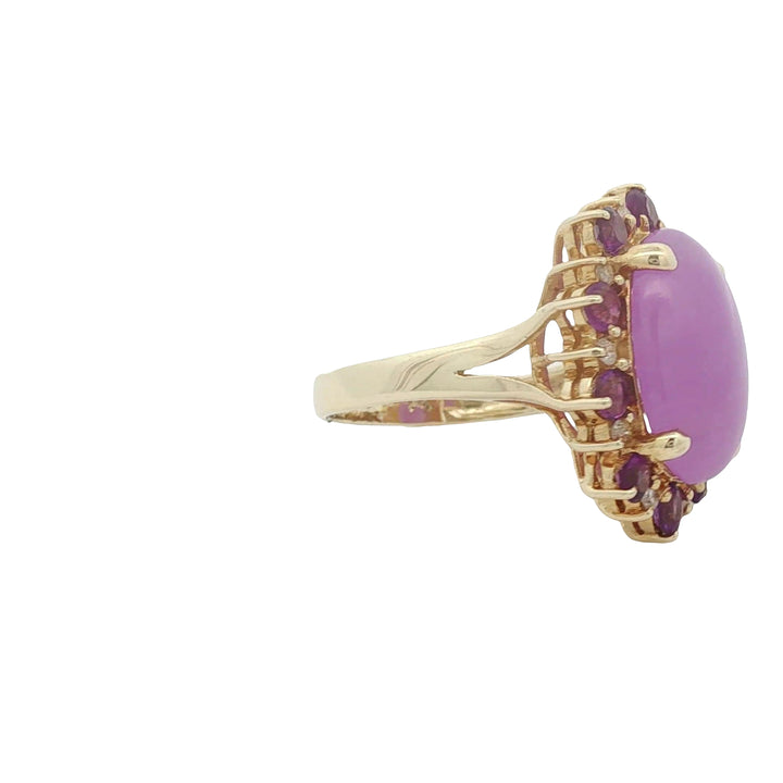 Purple Jade Ring With Amethyst and Diamonds