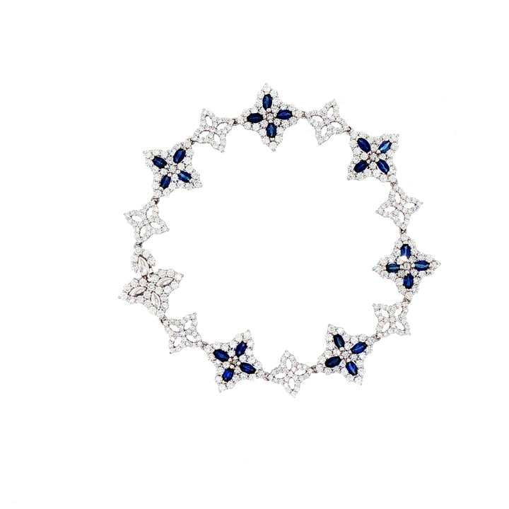 Royal Blue Sapphire Floral Motif Bracelet in White Gold