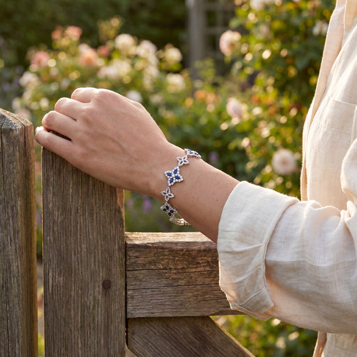 Royal Blue Sapphire Floral Motif Bracelet in White Gold