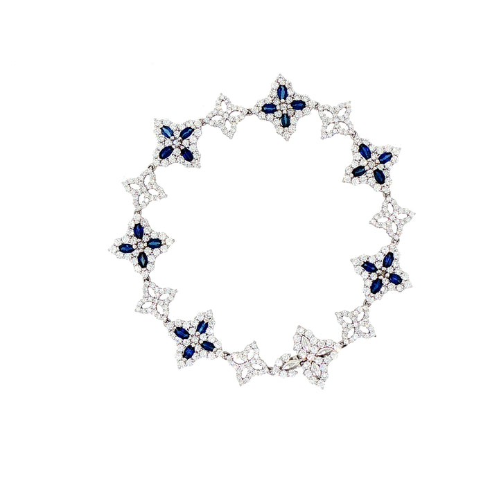 Royal Blue Sapphire Floral Motif Bracelet in White Gold