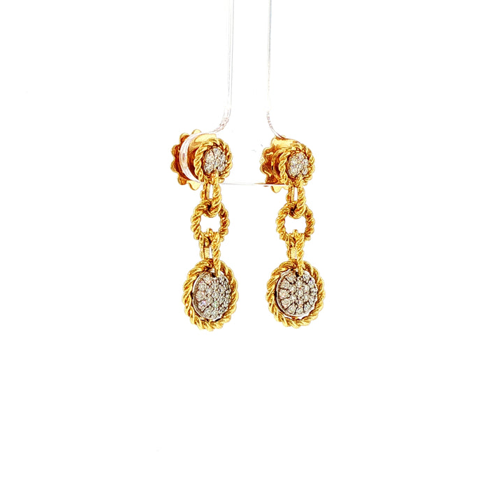 Roberto Coin 18k Yellow Gold Rope Textured Diamond Cluster Dangle Barroco Earrings