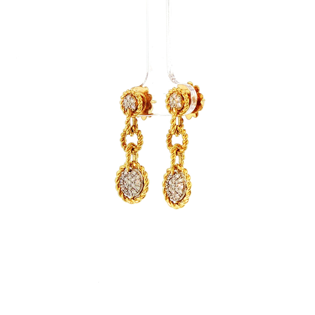 Roberto Coin 18k Yellow Gold Rope Textured Diamond Cluster Dangle Barroco Earrings
