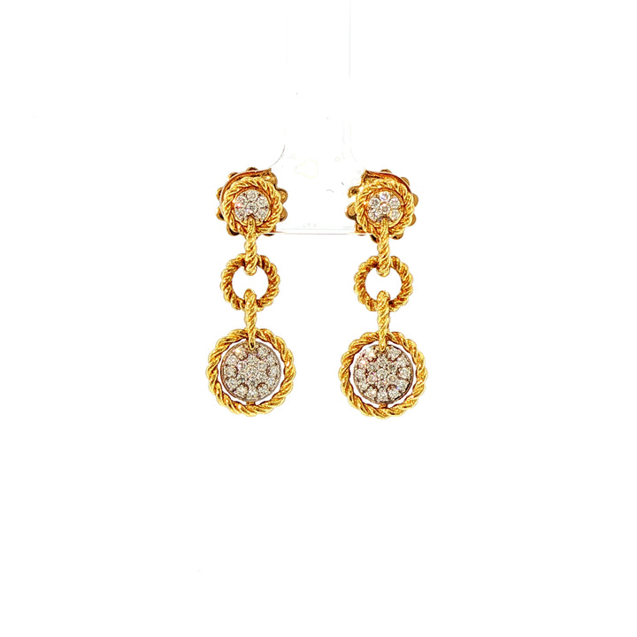 Roberto Coin 18k Yellow Gold Rope Textured Diamond Cluster Dangle Barroco Earrings
