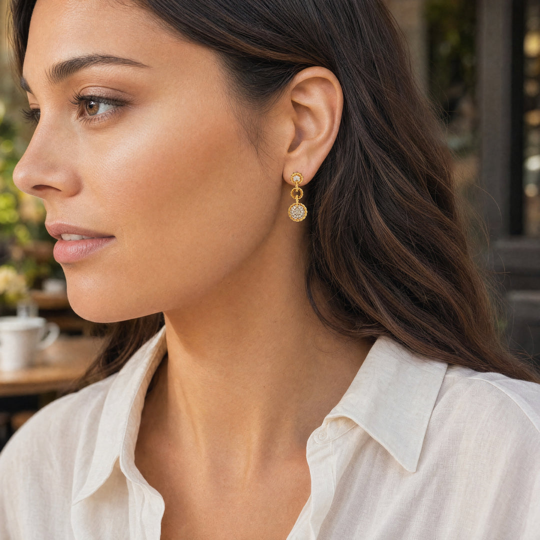 Roberto Coin 18k Yellow Gold Rope Textured Diamond Cluster Dangle Barroco Earrings