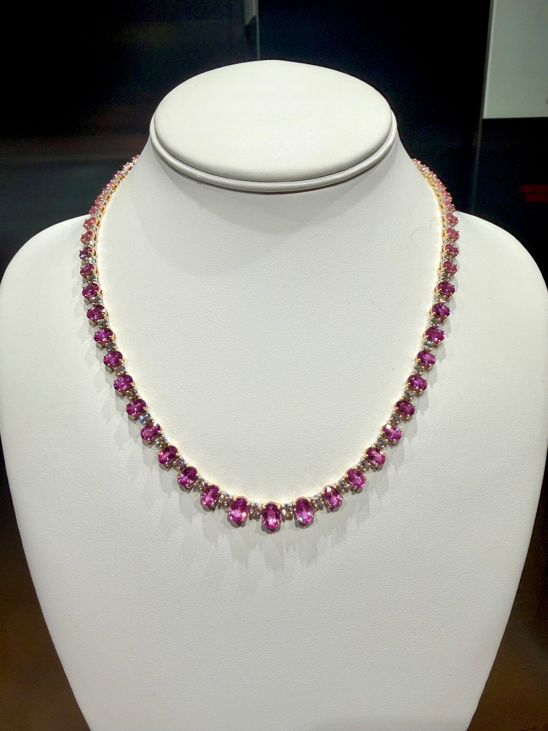 Vivid Pink Sapphire and Diamond Tennis Necklace