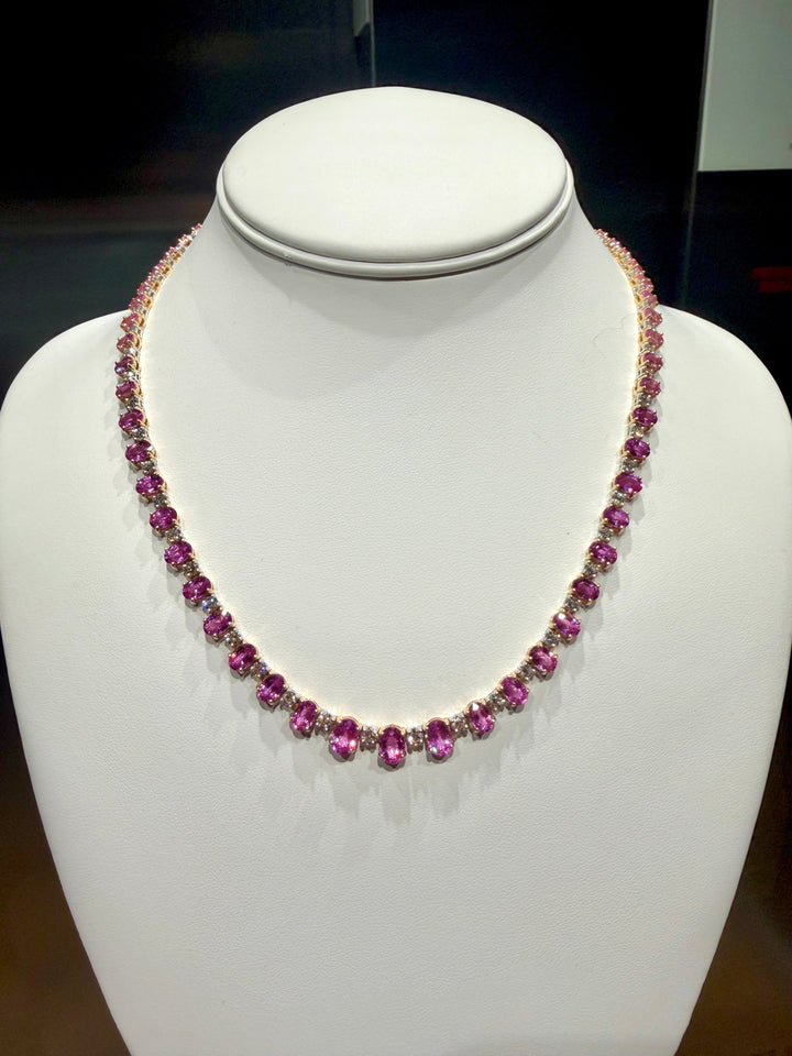 Vivid Pink Sapphire and Diamond Tennis Necklace