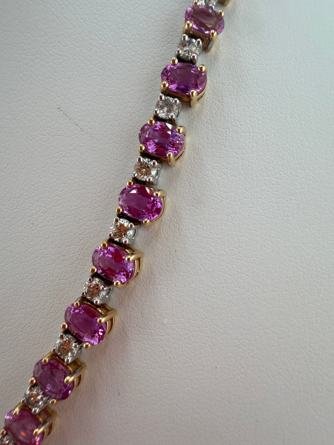 Vivid Pink Sapphire and Diamond Tennis Necklace