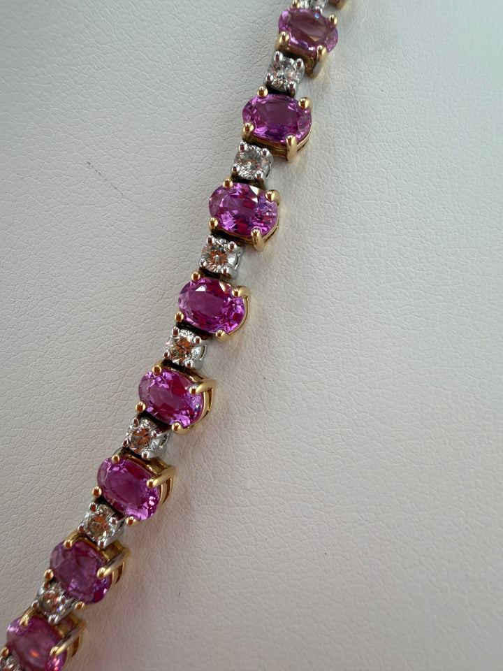 Vivid Pink Sapphire and Diamond Tennis Necklace