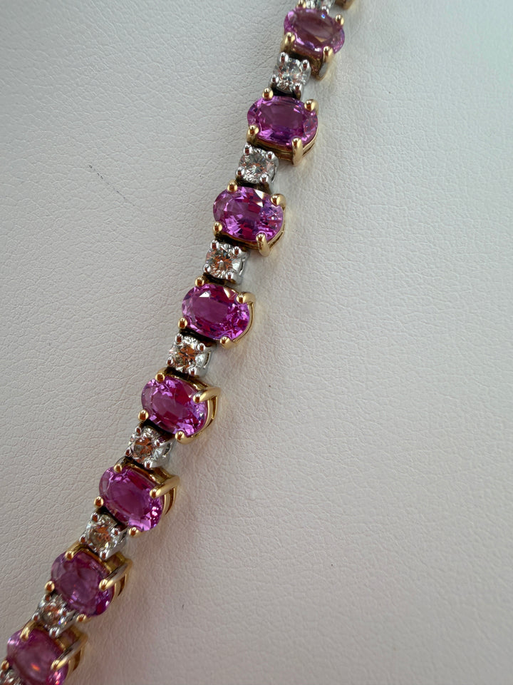 Vivid Pink Sapphire and Diamond Tennis Necklace