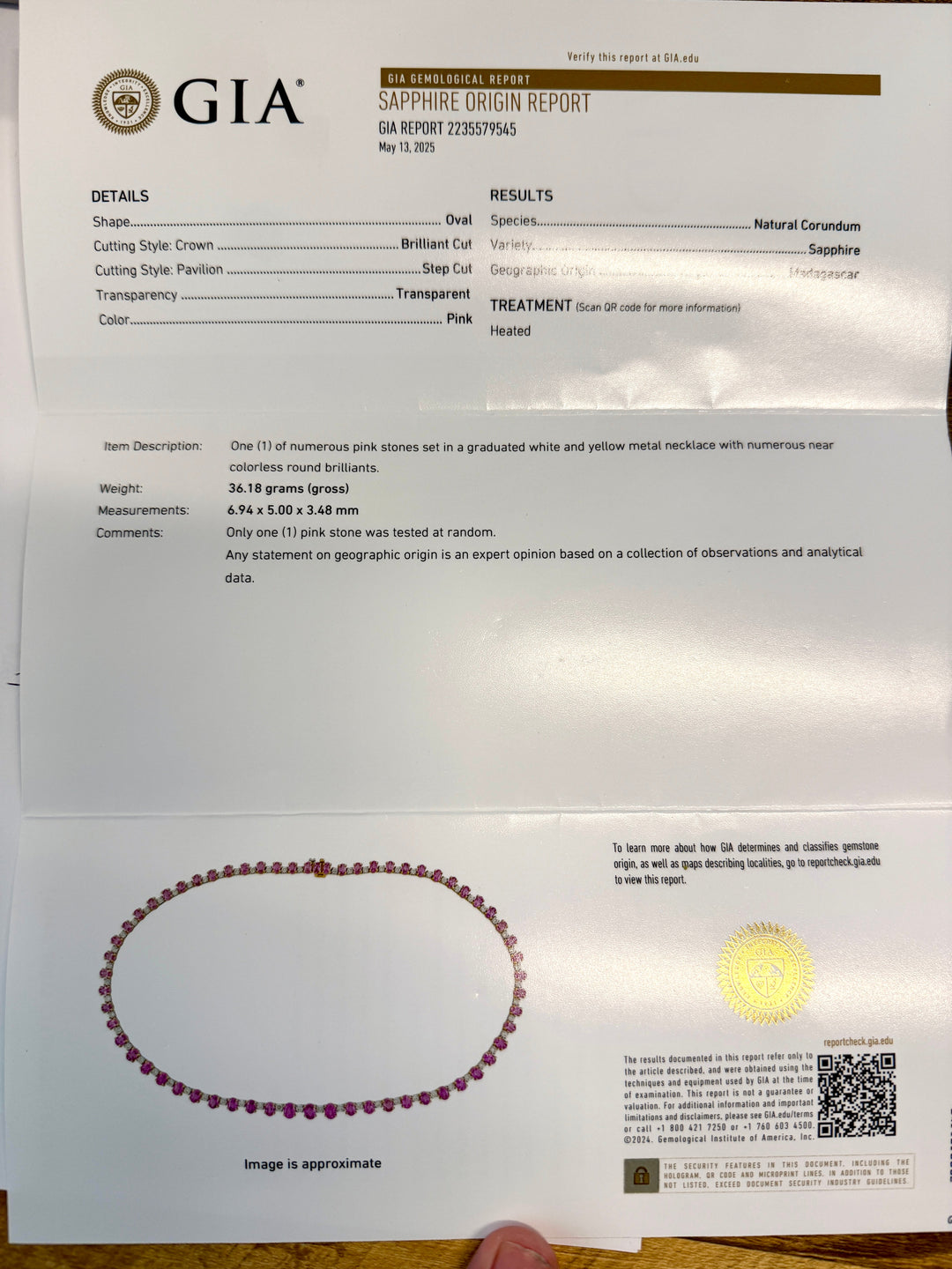 Vivid Pink Sapphire and Diamond Tennis Necklace