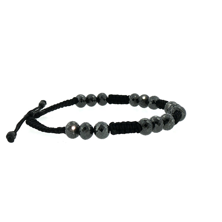 Faceted 33ct Black Diamond Macrame Beaded Bracelet