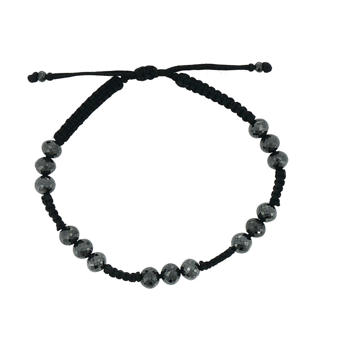 Faceted 33ct Black Diamond Macrame Beaded Bracelet