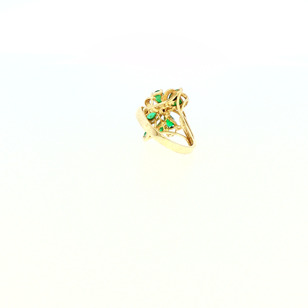 Vintage 14k Yellow Gold Emerald Floral Cluster Cocktail Ring