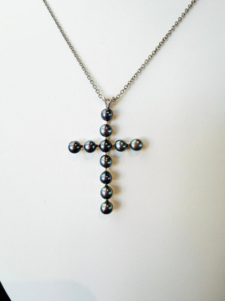 Dyed Freshwater Pearl Cross Pendant