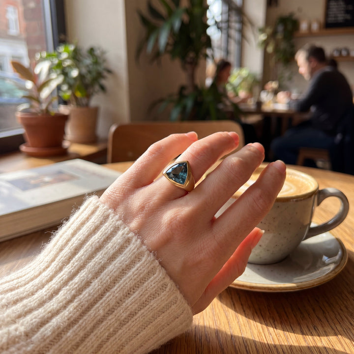 Burle Marx London Blue Topaz 18k Yellow Gold Statement Ring with GIA Report