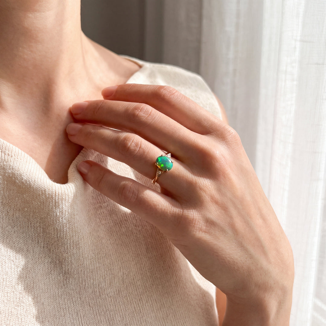 Yellow Gold Oval Opal Multistone Ring