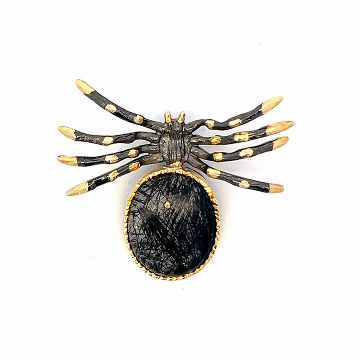Rutilated Quartz Silver 18k Spider Pendant