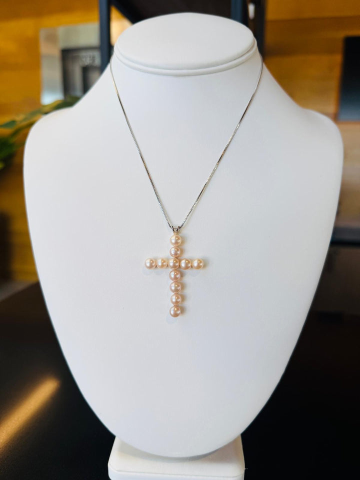 Peach Freshwater Pearl Cross Pendant