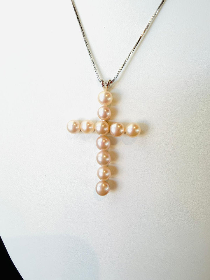 Peach Freshwater Pearl Cross Pendant