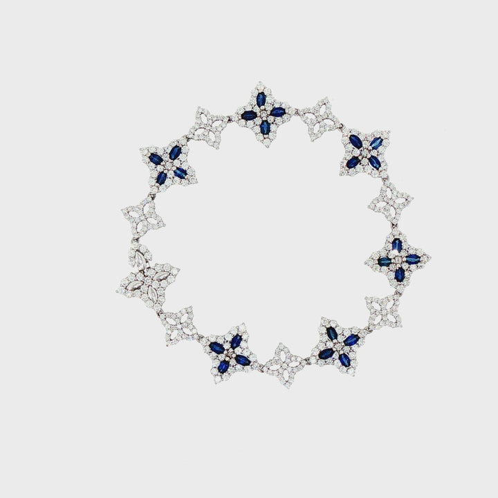 Royal Blue Sapphire Floral Motif Bracelet in White Gold