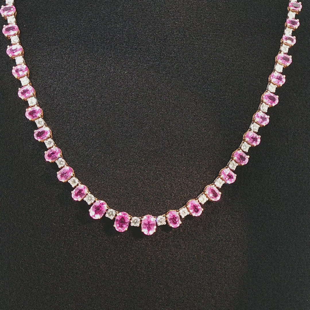 Vivid Pink Sapphire and Diamond Tennis Necklace