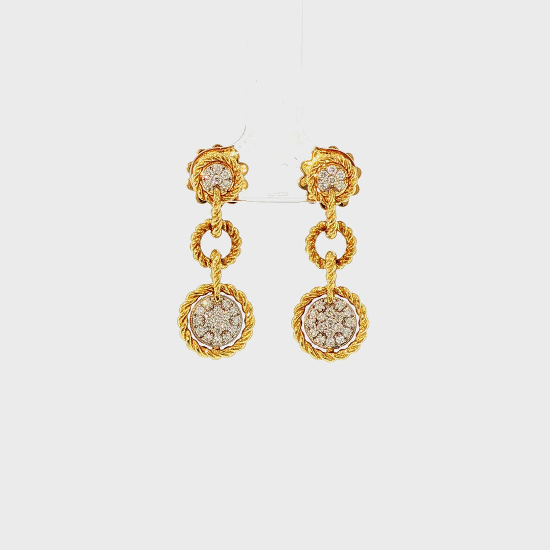 Roberto Coin 18k Yellow Gold Rope Textured Diamond Cluster Dangle Barroco Earrings