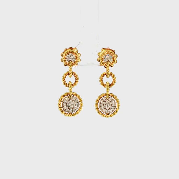 Roberto Coin 18k Yellow Gold Rope Textured Diamond Cluster Dangle Barroco Earrings