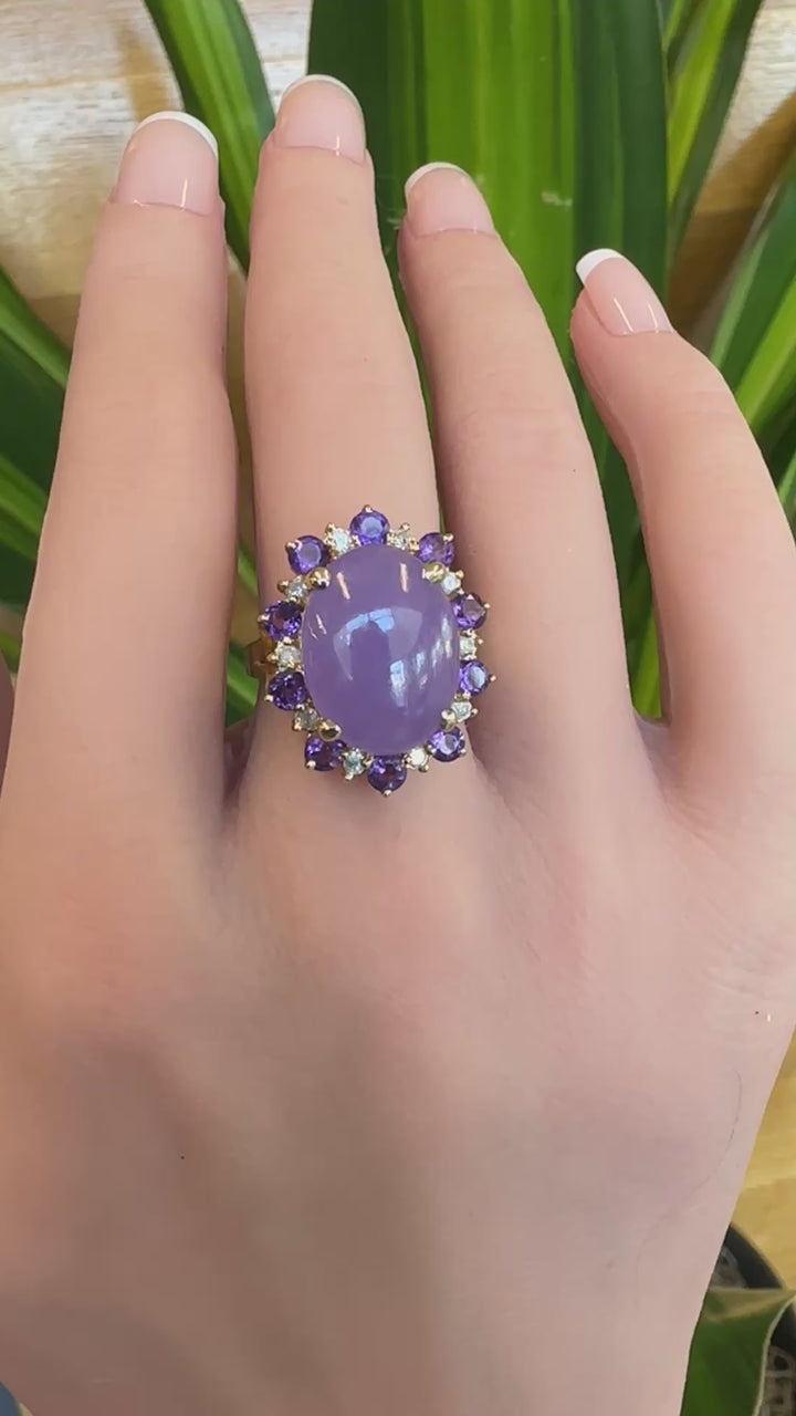 Purple Jade Ring With Amethyst and Diamonds