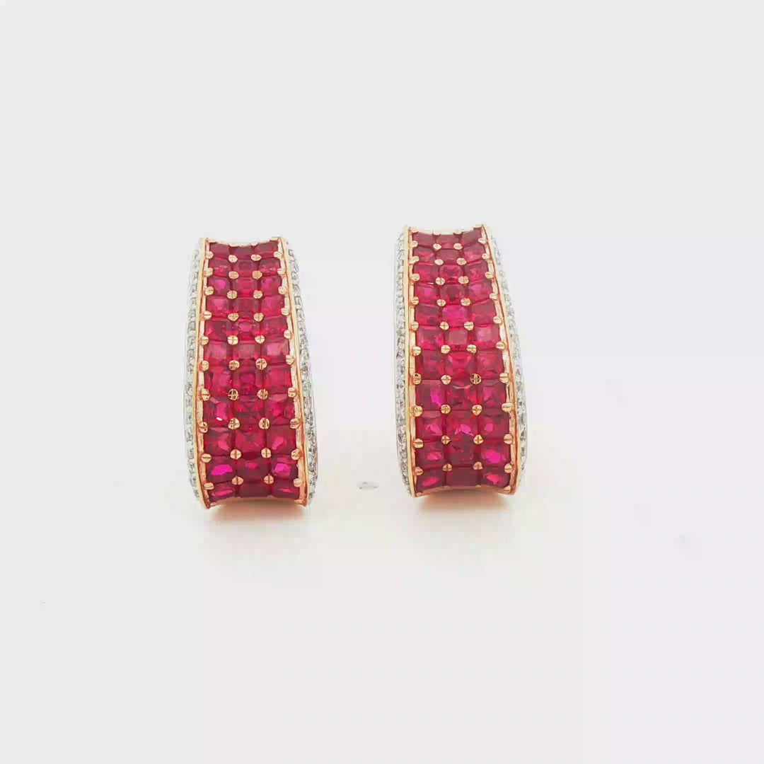 Natural Ruby and Diamond Ribbon Earrings in 14k Rose Gold