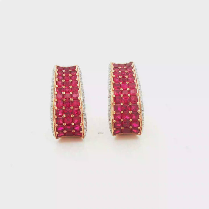 Natural Ruby and Diamond Ribbon Earrings in 14k Rose Gold