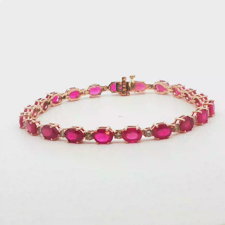 Natural Ruby and Diamond Bracelet in 14k Rose Gold